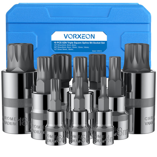 VORXEON 10Pcs XZN Triple Square Spline Bit Socket Set