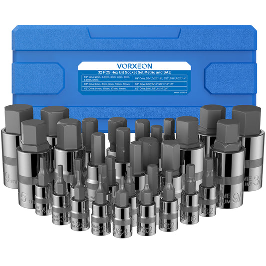 VORXEON 32Pcs SAE and Metric Allen Hex Bit Socket Set