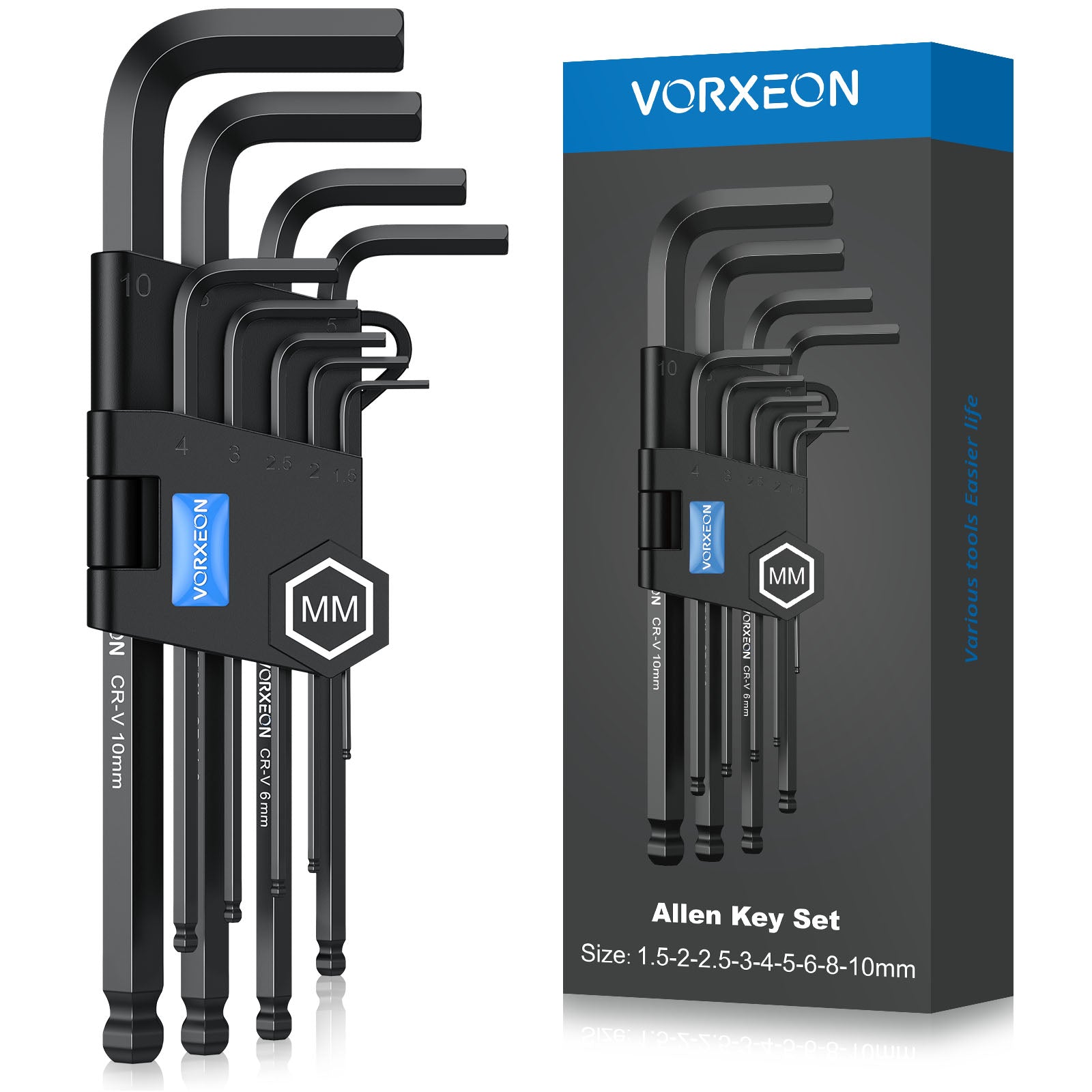 VORXEON 9PCS Allen Wrench Hex Key Set with Visible Coding (1.5mm-10mm)