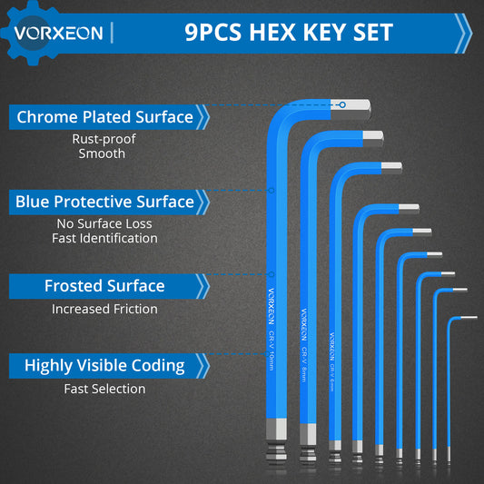 VORXEON 9PCS Allen Wrench Hex Key Set (1.5mm-10mm)