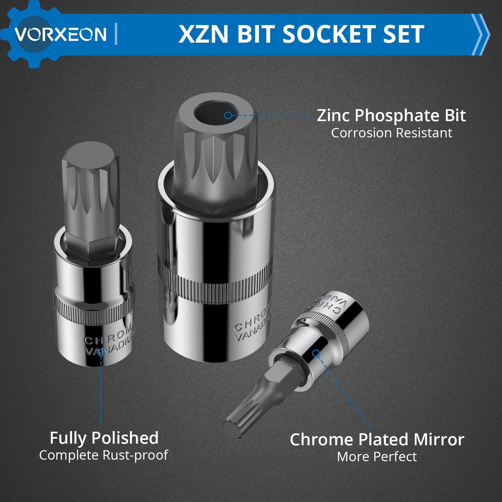 VORXEON 10Pcs XZN Triple Square Spline Bit Socket Set