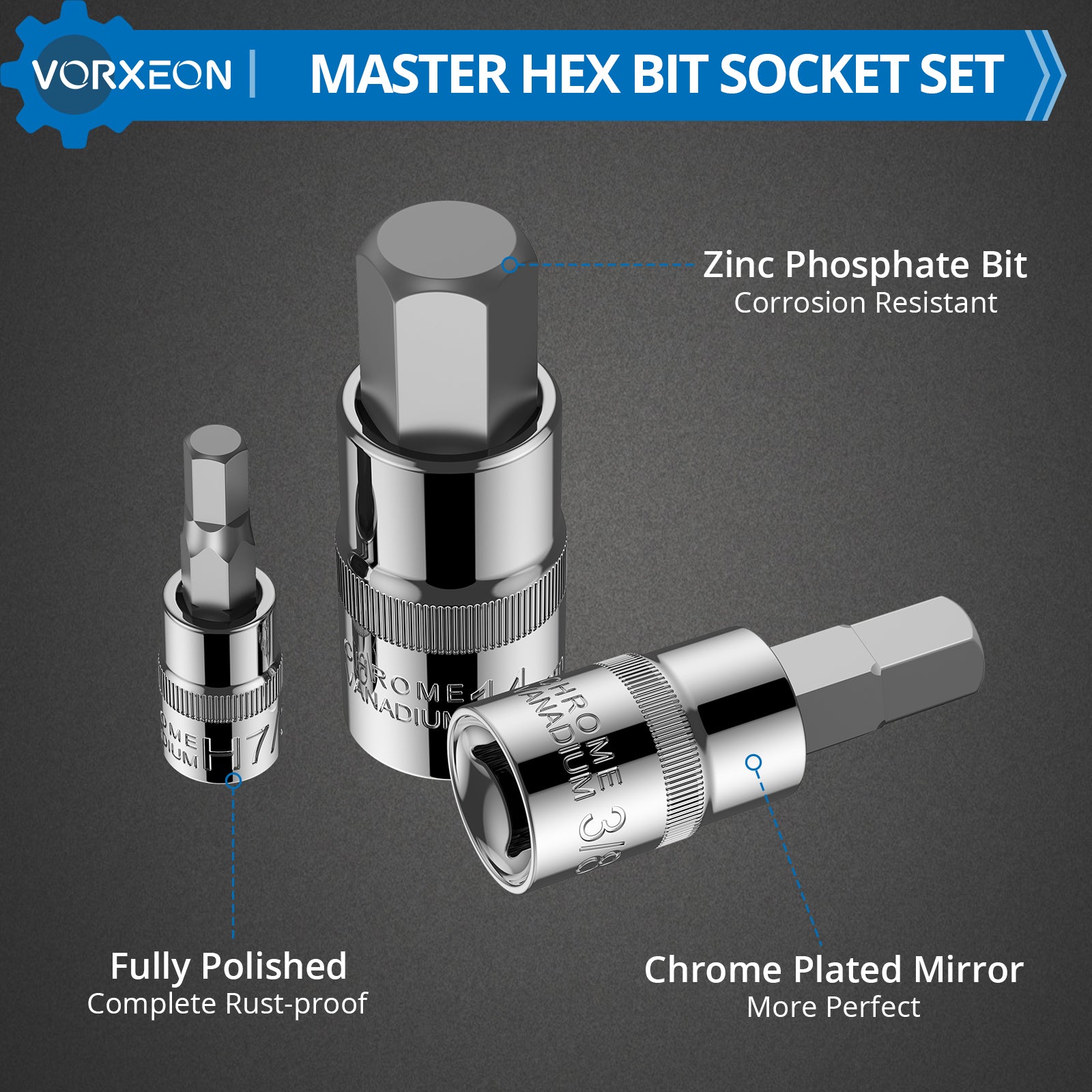VORXEON 32Pcs SAE and Metric Allen Hex Bit Socket Set
