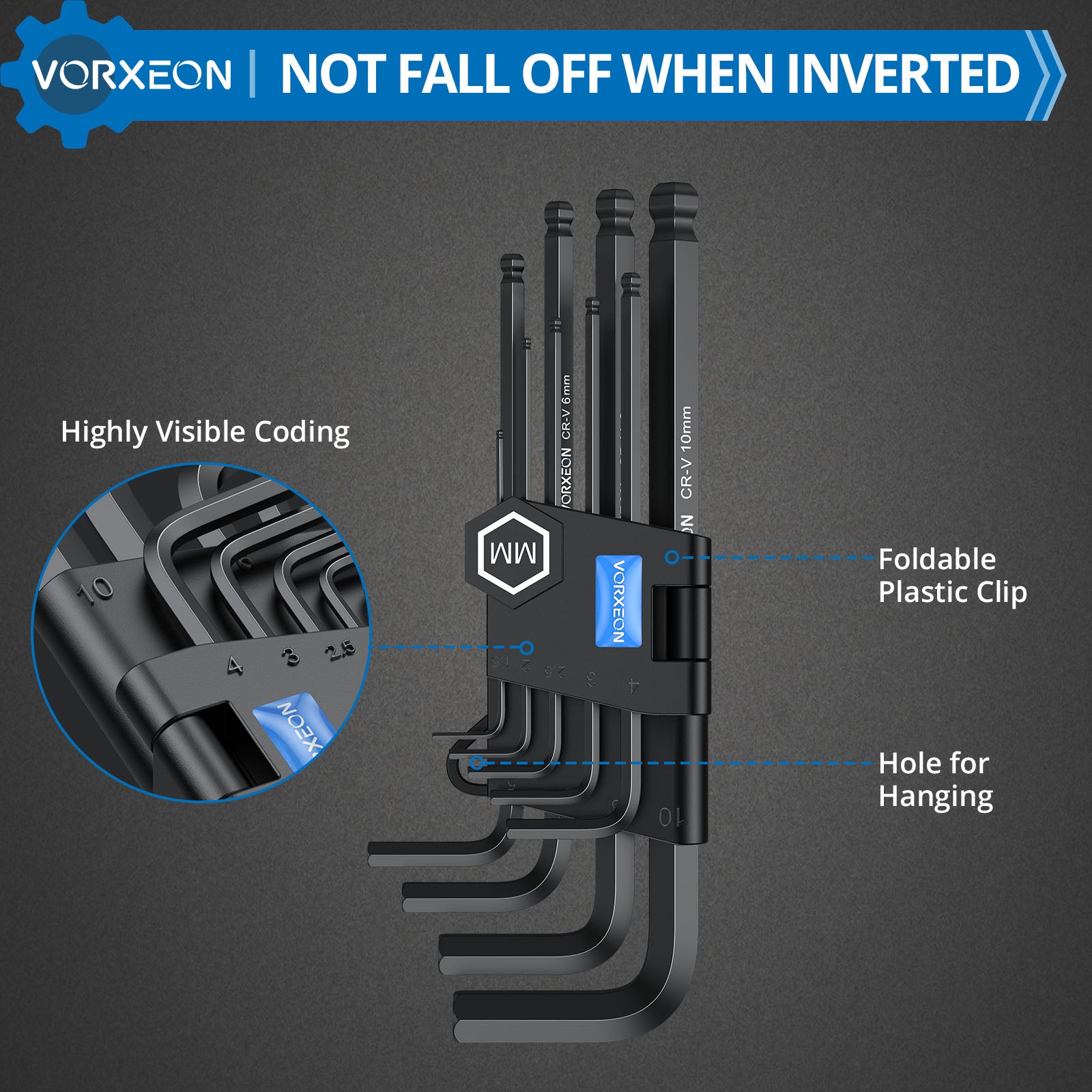 VORXEON 9PCS Allen Wrench Hex Key Set with Visible Coding (1.5mm-10mm)