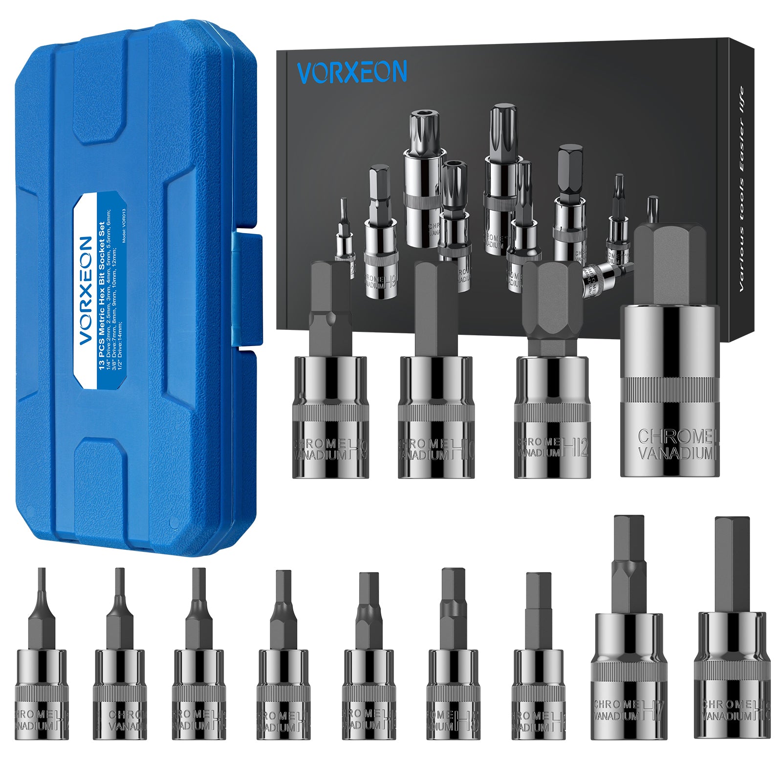 VORXEON 13Pcs Metric Allen Hex Bit Socket Set