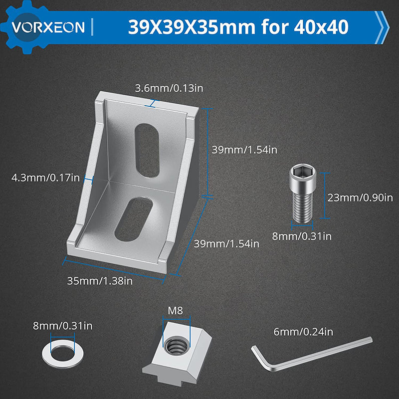 Vorxeon 4040 4080 Grid Braces Nut8 Aluminium Silver (39 x 39 x 35 mm)